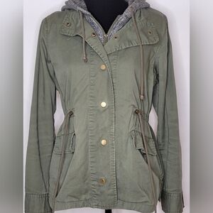 Active USA Green Gray Hooded Cinched Waist Utility Sweater / Jacket - Size M
